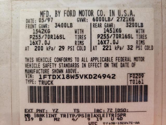 Photo 10 from auction – 1997 FORD F150 with VIN 1FTDX18W5VKD24942