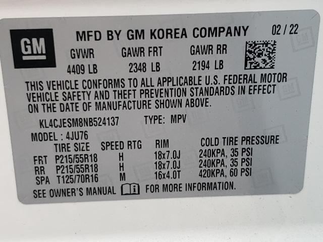 Photo 10 from auction – 2022 BUICK ENCORE PRE with VIN KL4CJESM8NB524137