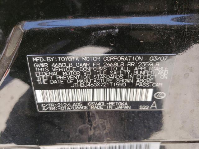 Photo 10 from auction – 2007 LEXUS ES 350 with VIN JTHBJ46GX72111590