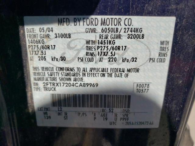 Photo 10 from auction – 2004 FORD F-150 with VIN 2FTRX17204CA89969