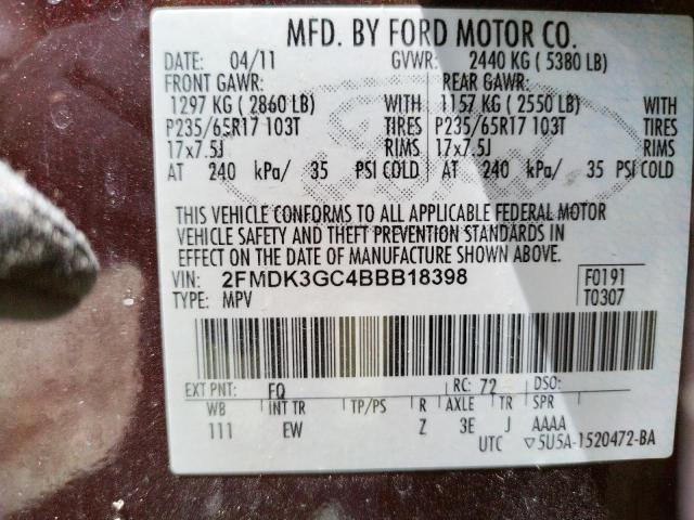 Photo 10 from auction – 2011 FORD EDGE SE with VIN 2FMDK3GC4BBB18398