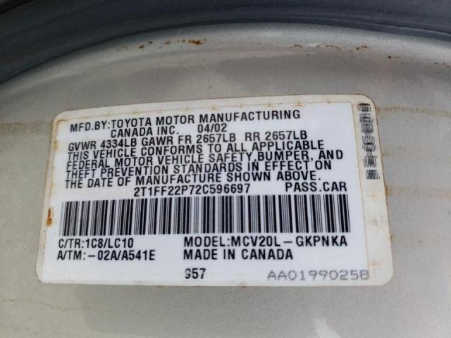 Photo 10 from auction – 2002 TOYOTA CAMRY SOLA with VIN 2T1FF22P72C596697