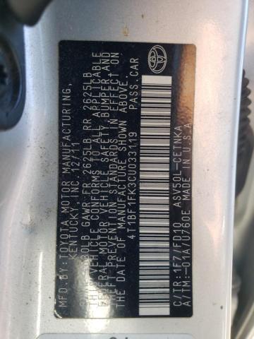 Photo 10 from auction – 2012 TOYOTA CAMRY BASE with VIN 4T1BF1FK3CU033119