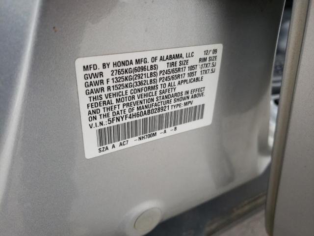 Photo 10 from auction – 2010 HONDA PILOT EXL with VIN 5FNYF4H60AB028921