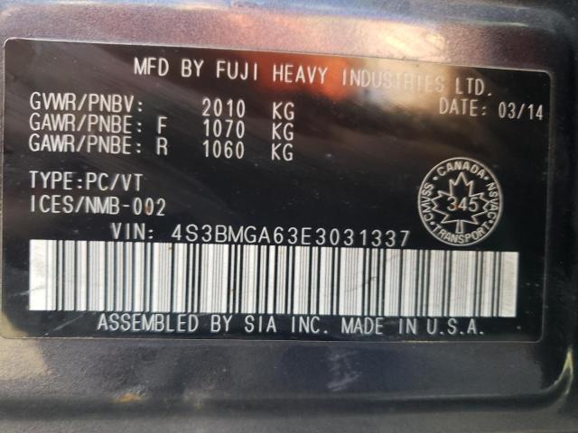 Photo 10 from auction – 2014 SUBARU LEGACY 2.5 with VIN 4S3BMGA63E3031337