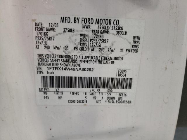 Photo 10 from auction – 2006 FORD F150 with VIN 1FTRX14W46NA80292