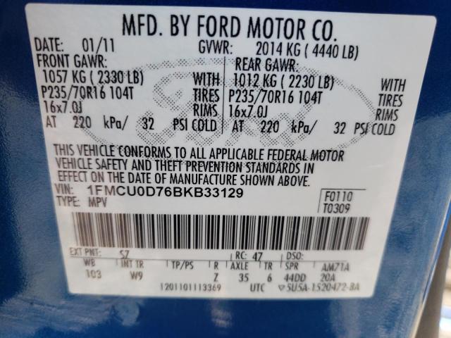 Photo 10 from auction – 2011 FORD ESCAPE XLT with VIN 1FMCU0D76BKB33129
