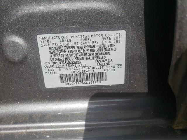 Photo 10 from auction – 2016 NISSAN VERSA S with VIN 3N1CN7AP8GL835203