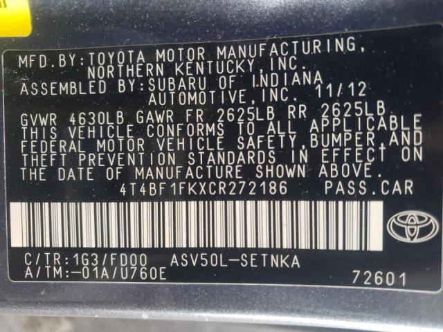 Photo 10 from auction – 2012 TOYOTA CAMRY BASE with VIN 4T4BF1FKXCR272186
