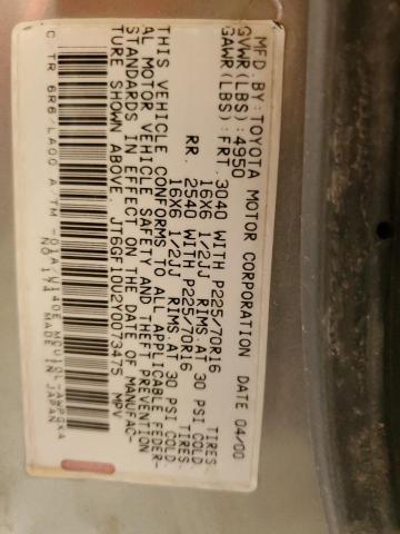 Photo 10 from auction – 2000 LEXUS RX 300 with VIN JT6GF10U2Y0073475