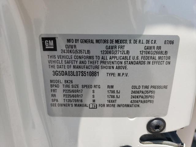 Photo 10 from auction – 2007 BUICK RENDEZVOUS with VIN 3G5DA03L07S510881