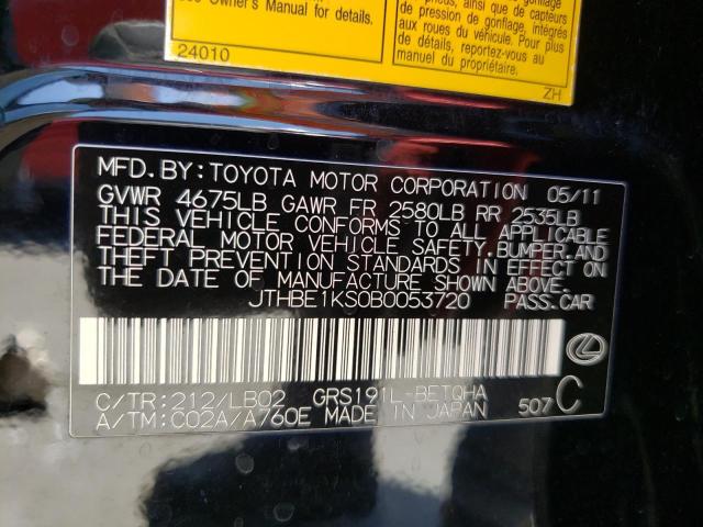 Photo 10 from auction – 2011 LEXUS GS 350 with VIN JTHBE1KS0B0053720
