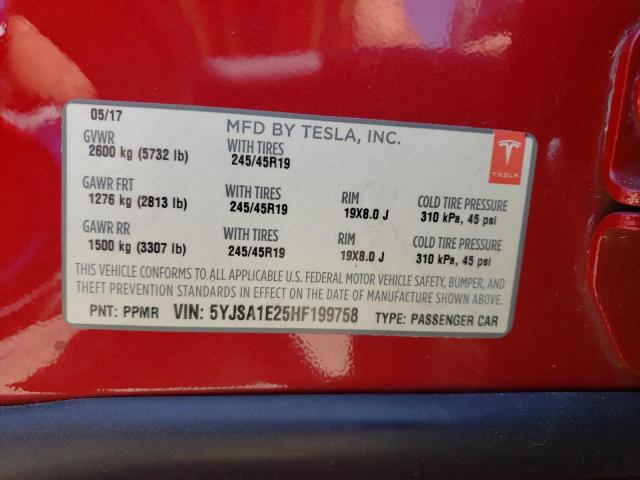 Photo 10 from auction – 2017 TESLA MODEL S with VIN 5YJSA1E25HF199758