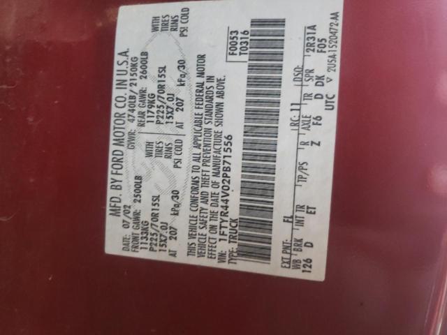 Photo 10 from auction – 2002 FORD RANGER SUP with VIN 1FTYR44V02PB71556