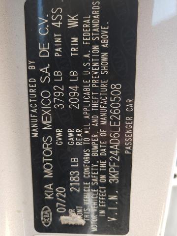 Photo 10 from auction – 2020 KIA FORTE FE with VIN 3KPF24AD6LE260508