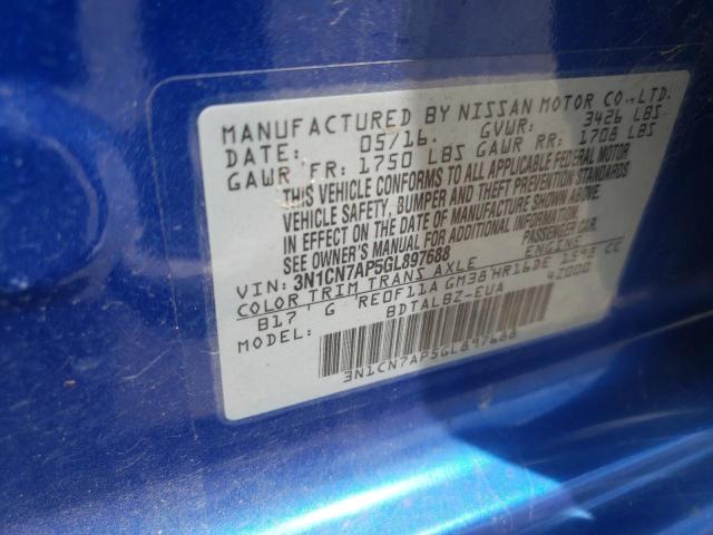 Photo 10 from auction – 2016 NISSAN VERSA S with VIN 3N1CN7AP5GL897688