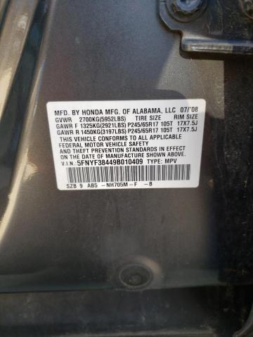 Photo 10 from auction – 2009 HONDA PILOT EX with VIN 5FNYF38449B010409