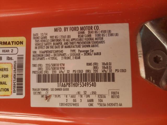 Foto 10 de la subasta – 2015 FORD MUSTANG con VIN 1FA6P8TH0F5349540