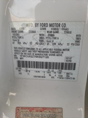 Photo 10 from auction – 2008 FORD ESCAPE XLS with VIN 1FMCU02Z78KB27126