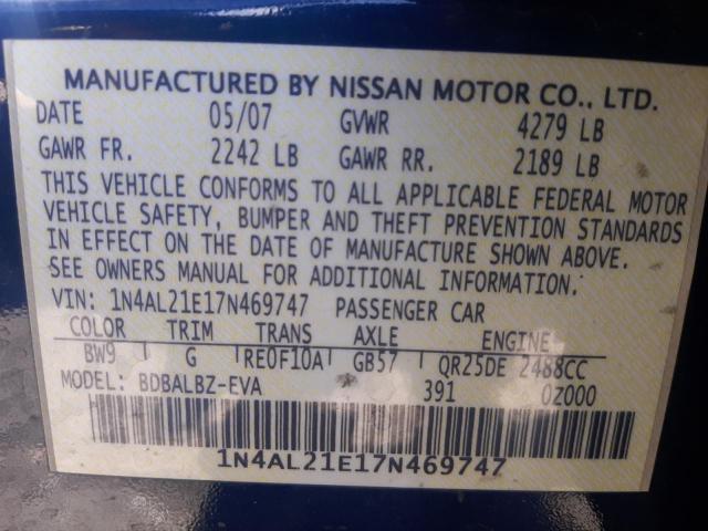 Photo 10 from auction – 2007 NISSAN ALTIMA 2.5 with VIN 1N4AL21E17N469747
