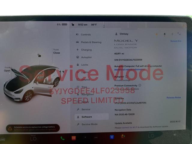 Photo 8 from auction – 2020 TESLA MODEL Y with VIN 5YJYGDEE4LF023958