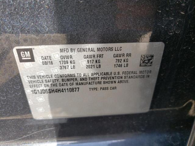 Photo 10 from auction – 2017 CHEVROLET SONIC LT with VIN 1G1JD5SH4H4110877