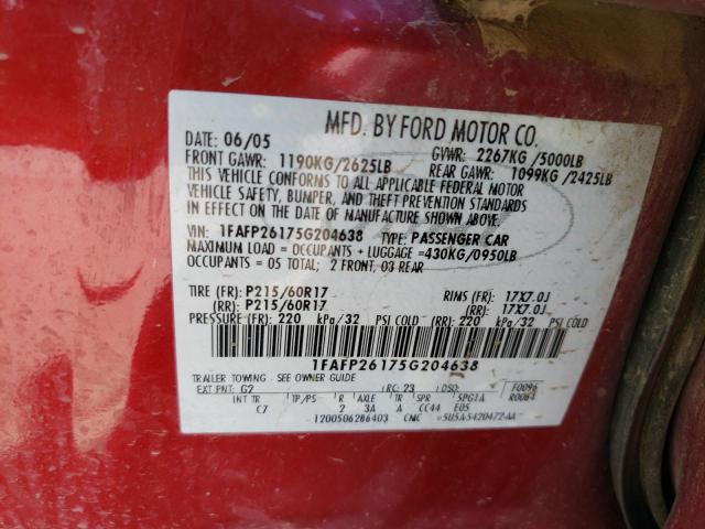 Photo 10 from auction – 2005 FORD FIVE HUNDR with VIN 1FAFP26175G204638