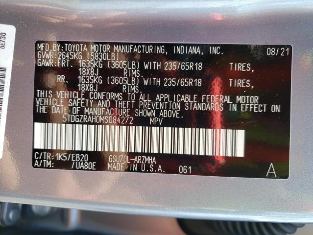 Photo 10 from auction – 2021 TOYOTA HIGHLANDER with VIN 5TDGZRAH0MS084272