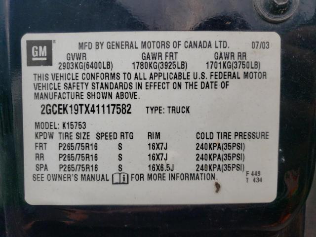 Photo 10 from auction – 2004 CHEVROLET SILVERADO with VIN 2GCEK19TX41117582