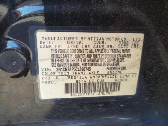Photo 10 from auction – 2012 NISSAN VERSA S with VIN 3N1CN7AP5CL896745