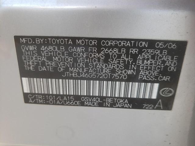 Photo 10 from auction – 2007 LEXUS ES 350 with VIN JTHBJ46G572017570