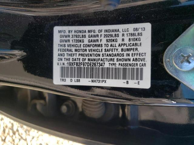 Photo 10 from auction – 2013 HONDA CIVIC EXL with VIN 19XFB2F97DE267347