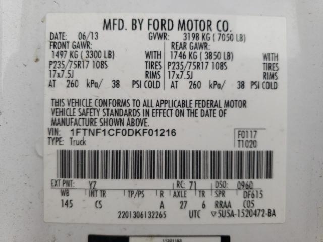 Photo 10 from auction – 2013 FORD F150 with VIN 1FTNF1CF0DKF01216