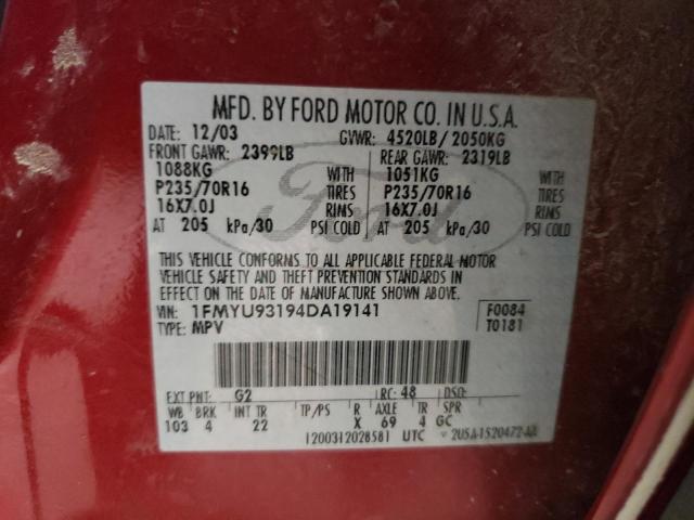 Photo 10 from auction – 2004 FORD ESCAPE XLT with VIN 1FMYU93194DA19141