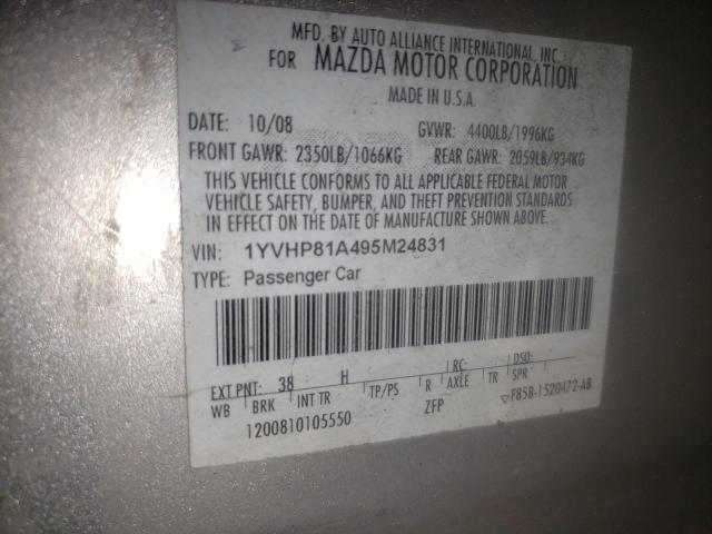 Photo 10 from auction – 2009 MAZDA 6 I with VIN 1YVHP81A495M24831
