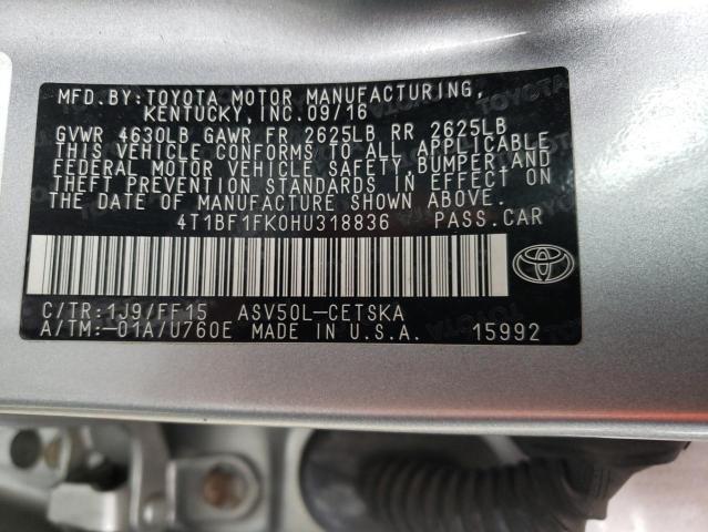 Photo 10 from auction – 2017 TOYOTA CAMRY with VIN 4T1BF1FK0HU318836
