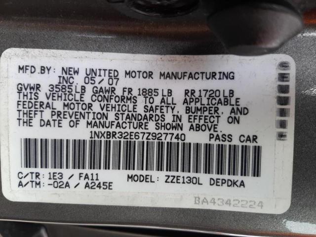 Photo 10 from auction – 2007 TOYOTA COROLLA CE with VIN 1NXBR32E67Z927740