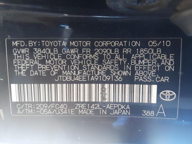 Photo 10 from auction – 2010 TOYOTA COROLLA BA with VIN JTDBU4EE1A9109136
