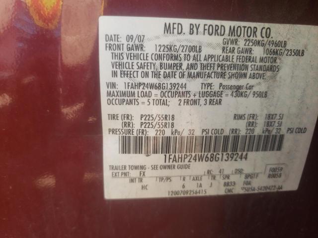 Photo 10 from auction – 2008 FORD TAURUS SEL with VIN 1FAHP24W68G139244