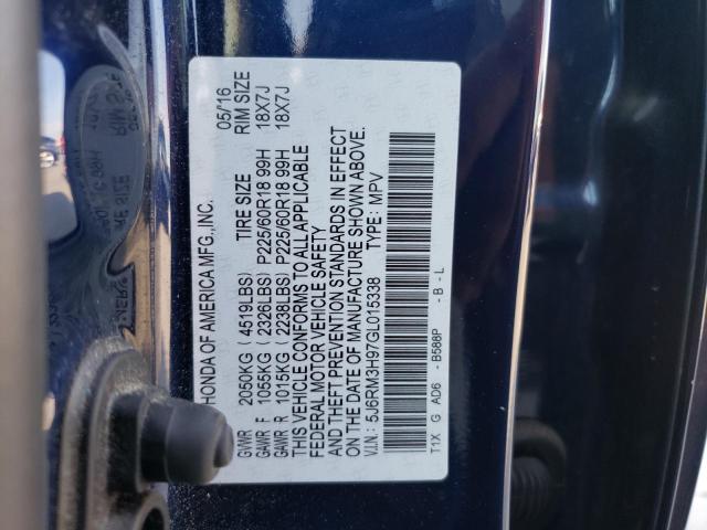 Photo 10 from auction – 2016 HONDA CR-V TOURI with VIN 5J6RM3H97GL015338