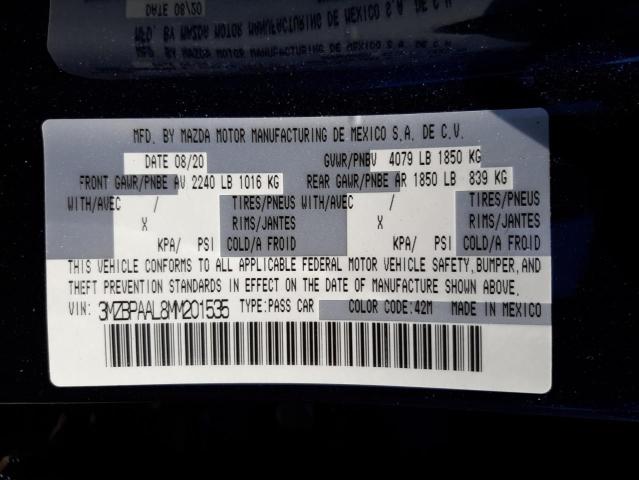 Photo 10 from auction – 2021 MAZDA 3 with VIN 3MZBPAAL8MM201535