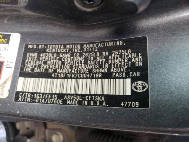 Photo 10 from auction – 2012 TOYOTA CAMRY BASE with VIN 4T1BF1FK7CU047198