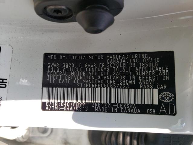 Photo 10 from auction – 2016 TOYOTA COROLLA L with VIN 2T1BURHE0GC657723