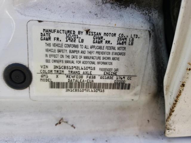 Photo 10 from auction – 2002 NISSAN SENTRA XE with VIN 3N1CB51D92L610915