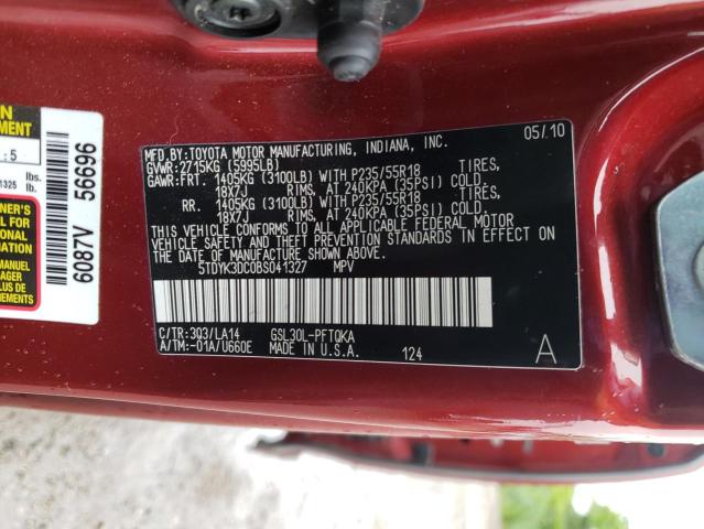 Photo 10 from auction – 2011 TOYOTA SIENNA XLE with VIN 5TDYK3DC0BS041327