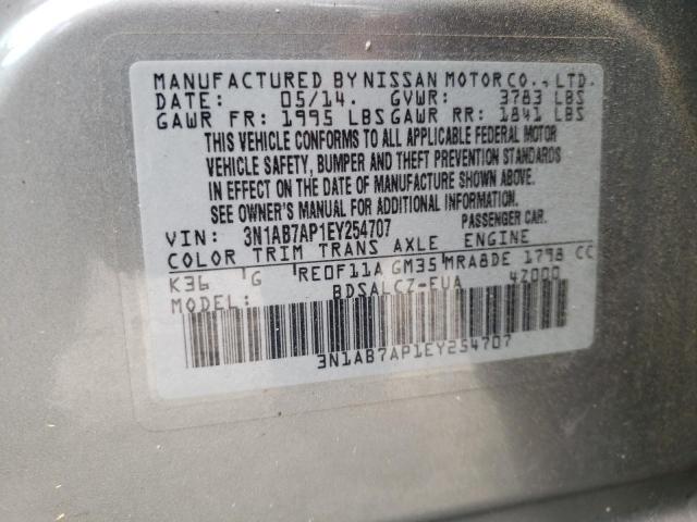 Photo 10 from auction – 2014 NISSAN SENTRA S with VIN 3N1AB7AP1EY254707