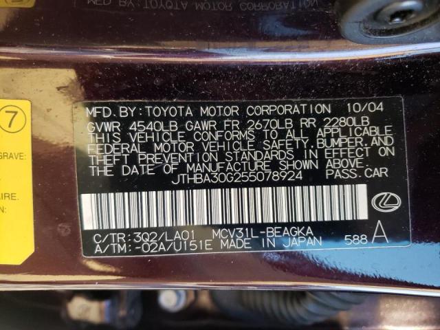 Photo 10 from auction – 2005 LEXUS ES 330 with VIN JTHBA30G255078924