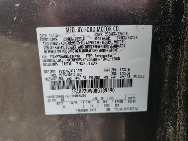 Photo 10 from auction – 2011 FORD TAURUS SE with VIN 1FAHP2DW0BG139490