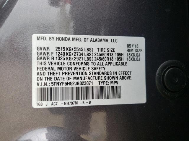 Photo 10 from auction – 2018 HONDA PILOT EXL with VIN 5FNYF5H52JB023071