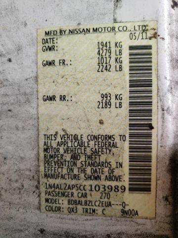 Foto 10 de la subasta – 2012 NISSAN ALTIMA BAS con VIN 1N4AL2AP5CC103989